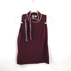 HWR Anthropologie cashmere angora tie neck top retro twee sophisticated maroon L